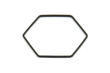 Hexagon Ring Charm, 6 Oxidized Brass Black Hexagon Shaped Ring Charms (40x1x1.10mm) E300 S750