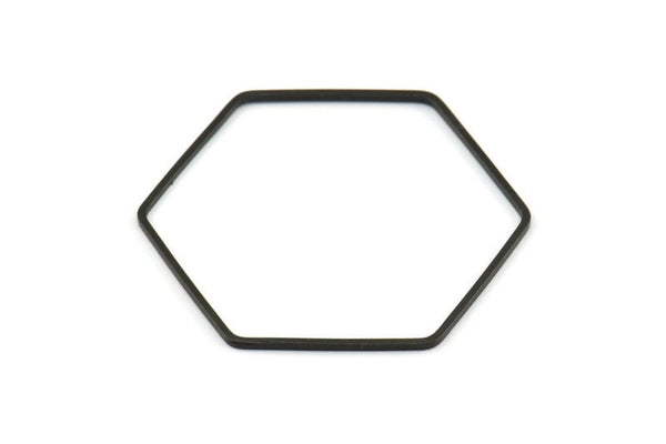 Hexagon Ring Charm, 6 Oxidized Brass Black Hexagon Shaped Ring Charms (40x1x1.10mm) E300 S750