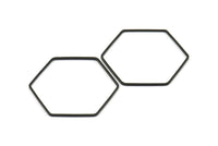 Hexagon Ring Charm, 6 Oxidized Brass Black Hexagon Shaped Ring Charms (40x1x1.10mm) E300 S750