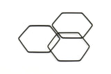 Hexagon Ring Charm, 6 Oxidized Brass Black Hexagon Shaped Ring Charms (40x1x1.10mm) E300 S750
