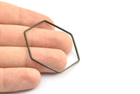 Hexagon Ring Charm, 6 Oxidized Brass Black Hexagon Shaped Ring Charms (40x1x1.10mm) E300 S750