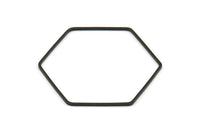 Hexagon Ring Charm, 12 Oxidized Brass Black Hexagon Shaped Ring Charms (40x1mm) E306 S751