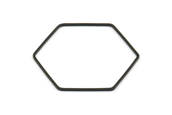 Hexagon Ring Charm, 12 Oxidized Brass Black Hexagon Shaped Ring Charms (40x1mm) E306 S751