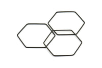 Hexagon Ring Charm, 12 Oxidized Brass Black Hexagon Shaped Ring Charms (40x1mm) E306 S751