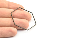 Hexagon Ring Charm, 12 Oxidized Brass Black Hexagon Shaped Ring Charms (40x1mm) E306 S751