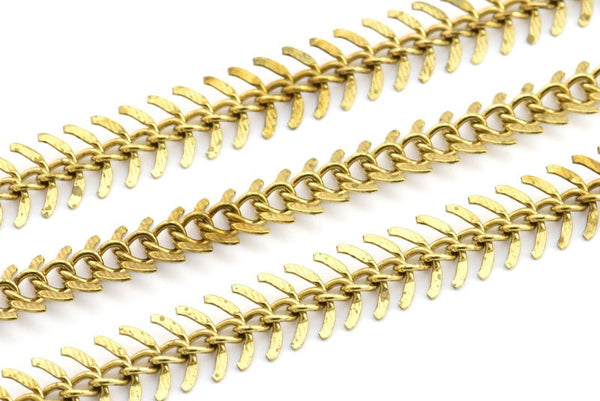 Fish Bone Chain, 2 Meters Raw Brass Textured Fish Bone Chain (11mm) Z096