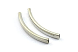 Silver Noodle Tube, 12 Brass Nickel Free Silver Curved Oval Tubes (47x6x4mm)  BRC266