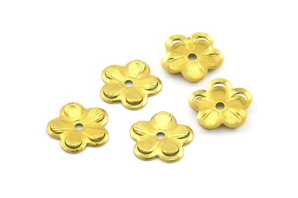 11mm Bead Caps, 100 Raw Brass Flower, Charms, Findings (11mm) Brs 467 A0274