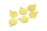 Brass Coin Charm, 50 Raw Brass Round Ottoman Sultan&#39;s Signature Coin Charms, Findings (10mm) Brs 127 A0517