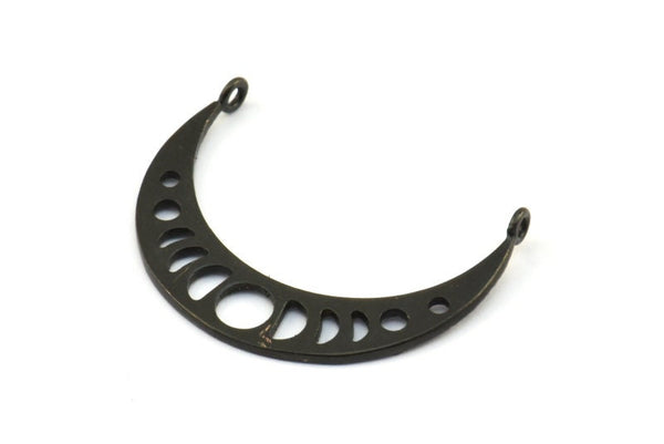 Moon Phases Pendant, 3 Oxidized Brass Black Crescent Pendants With 2 Loops, Earring Findings (35x8x1mm) BS 2067 S768