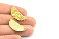 Brass Half Moon, 3 Raw Brass Mermaid Semi Circle Pendants With 2 Loops (31x14x2mm) E268