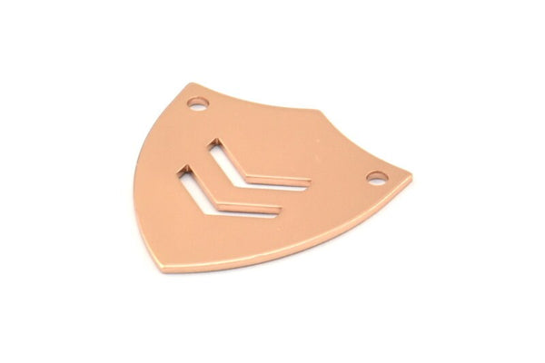 Rose Gold Shield Pendant, 2 Rose Gold Plated Brass Stamping Shield With 2 Holes With Chevron (24x22x0.80mm) B0181 Q0276