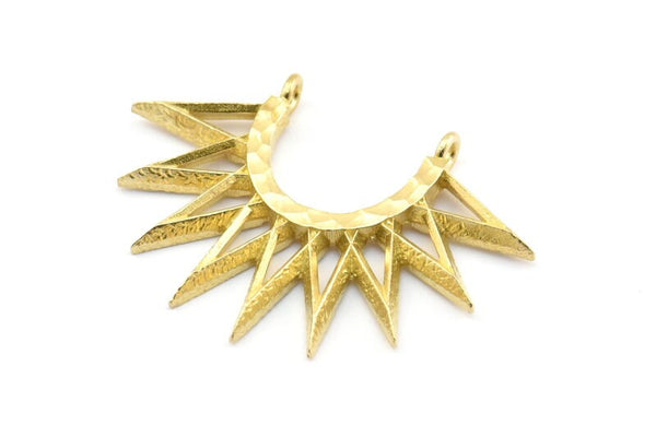 Brass Sunny Pendant, 3 Raw Brass Sunny Ethnic Pendants With 2 Loops, Findings, Charms (35x26x2.4mm) E213