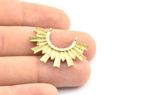 Brass Sun Pendant, 3 Raw Brass Textured Sunny Pendants With 2 Loops (34.5x24x2.2mm) E205