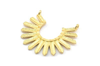 Brass Sun Pendant, 2 Raw Brass Textured Sunny Pendants With 2 Loops (35x30x1.9mm) E209