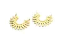 Brass Sun Pendant, 2 Raw Brass Textured Sunny Pendants With 2 Loops (35x30x1.9mm) E209