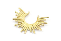Brass Sun Pendant, 2 Raw Brass Textured Sunny Pendants With 2 Loops (38x27.5x1.7mm) E210