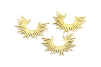 Brass Sun Pendant, 2 Raw Brass Textured Sunny Pendants With 2 Loops (38x27.5x1.7mm) E210