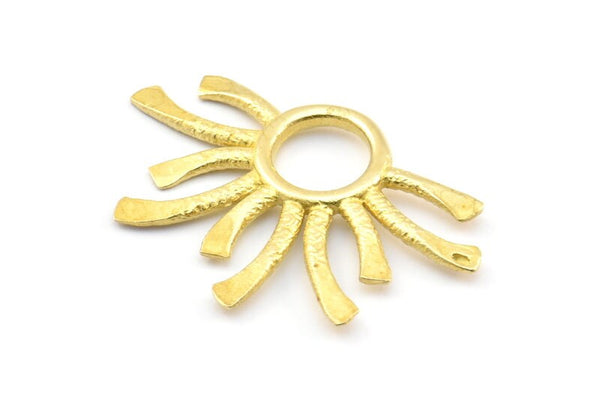 Brass Sun Pendant, 3 Raw Brass Sun Pendants (37.5x24.5x2mm) E206
