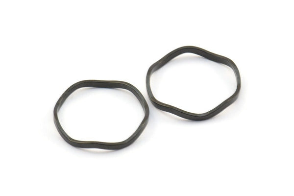 Black Circle Rings, 12 Oxidized Brass Black Wavy Circle Rings, Charms (18.50x0.80x1.5mm) E191 S731