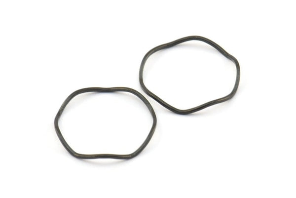 Black Circle Rings, 24 Oxidized Brass Black Wavy Circle Rings, Charms (20x0.8mm) BS 1807 S733