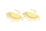 Moon and Sun, 2 Gold Plated Brass Crescent Moon and Semi Sun Ethnic Earrings (39x31x1.2mm) BS 2074