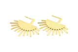 Moon and Sun, 2 Gold Lacquer Plated Brass Crescent Moon and Semi Sun Ethnic Earrings (39x31x1.2mm) BS 2074