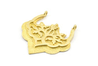 Brass Ethnic Pendant, 2 Raw Brass Ethnic Pendants With 2 Loops (31x32x1.6mm) E249