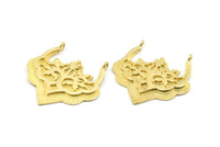 Brass Ethnic Pendant, 2 Raw Brass Ethnic Pendants With 2 Loops (31x32x1.6mm) E249