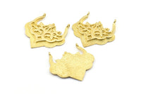 Brass Ethnic Pendant, 2 Raw Brass Ethnic Pendants With 2 Loops (31x32x1.6mm) E249