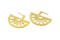 Brass Ethnic Earring, 2 Raw Brass Semi Circle Earrings (37x29.5x1mm) E243