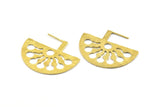 Brass Ethnic Earring, 2 Raw Brass Semi Circle Earrings (37x29.5x1mm) E243