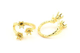 Adjustable Ring Settings - 2 Gold Lacquer Plated Brass 6 Claw Ring Blanks - Pad Size 5mm N0322