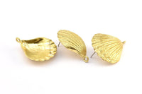 Brass Shell Earring, 2 Raw Brass Sea Shell Earring with 1 Loop, Charms, Findings (27x33mm) E282