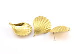 Brass Shell Earring, 2 Raw Brass Sea Shell Earring with 1 Loop, Charms, Findings (27x33mm) E282