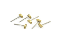 Half Moon Stud, 12 Stainless Steel Earring Posts With Raw Brass Half Moon Stud, Ear Studs (6x14mm) E335