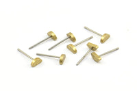 Half Moon Stud, 12 Stainless Steel Earring Posts With Raw Brass Half Moon Stud, Ear Studs (6x14mm) E335