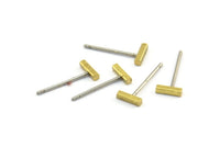 Rectangle Bar Stud, 12 Stainless Steel Earring Posts With Raw Brass Flat Bar Stud, Ear Studs (6x14mm) E340
