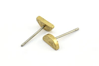 Half Moon Stud, 12 Stainless Steel Earring Posts With Raw Brass Half Moon Stud, Ear Studs (8x14mm) E336