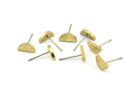 Half Moon Stud, 4 Stainless Steel Earring Posts With Raw Brass Half Moon Stud, Ear Studs (10x14.5mm) E337