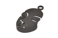 Black Face Blank, 6 Oxidized Brass Black Face Shape Blanks With 1 Loop, Blanks, Pendant, Earrings, Findings (33.5x17x1mm) E023 S738