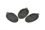 Black Cat Charm, 1 Oxidized Brass Black Cat And Bird Textured Oval Charms With 1 Loop, Blanks (42x24x1.2mm) E218 S777
