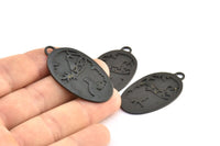 Black Cat Charm, 1 Oxidized Brass Black Cat And Bird Textured Oval Charms With 1 Loop, Blanks (42x24x1.2mm) E218 S777