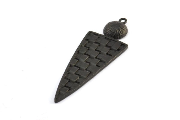 Black Triangle Pendant, 2 Oxidized Brass Black Textured Geometric Pendants With 1 Loop, Earrings, Findings (52x17x1.5mm) E238 S778