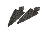 Black Triangle Pendant, 2 Oxidized Brass Black Textured Geometric Pendants With 1 Loop, Earrings, Findings (52x17x1.5mm) E238 S778