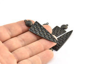 Black Triangle Pendant, 2 Oxidized Brass Black Textured Geometric Pendants With 1 Loop, Earrings, Findings (52x17x1.5mm) E238 S778