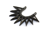 Black Sunny Pendant, 2 Oxidized Brass Black Sunny Ethnic Pendants With 2 Loops, Findings, Charms (35x26x2.4mm) E213 S780
