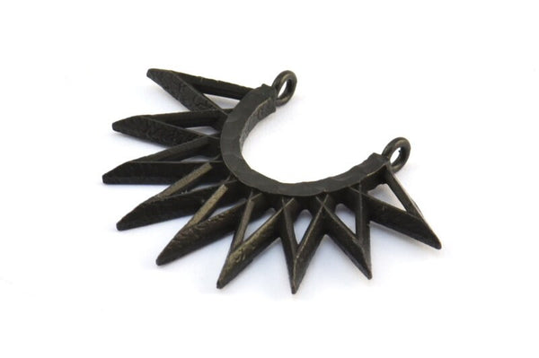 Black Sunny Pendant, 2 Oxidized Brass Black Sunny Ethnic Pendants With 2 Loops, Findings, Charms (35x26x2.4mm) E213 S780