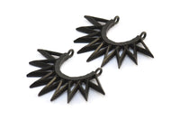 Black Sunny Pendant, 2 Oxidized Brass Black Sunny Ethnic Pendants With 2 Loops, Findings, Charms (35x26x2.4mm) E213 S780