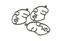Black Face Charm, 6 Oxidized Brass Black Face Shape Charms With 1 Loop, Pendant, Earrings, Findings (46x28x1mm) E022 S737